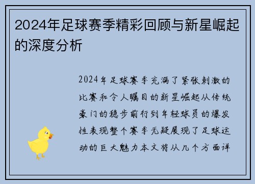 2024年足球赛季精彩回顾与新星崛起的深度分析