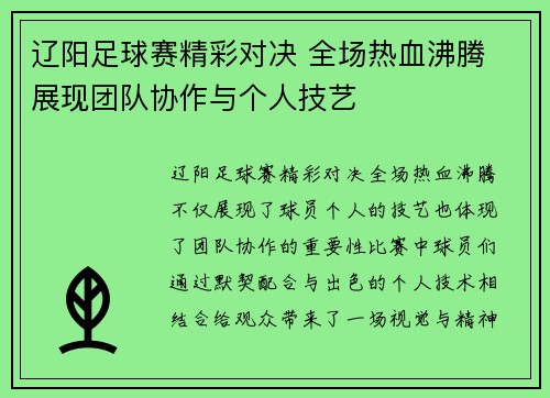 辽阳足球赛精彩对决 全场热血沸腾 展现团队协作与个人技艺