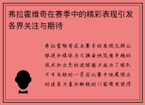 弗拉霍维奇在赛季中的精彩表现引发各界关注与期待