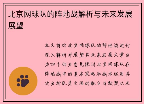 北京网球队的阵地战解析与未来发展展望